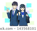 Anime-style illustrations of high school or middle school boys and girls, with colorful backgrounds and white backgrounds. 143568101