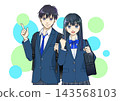 Anime-style illustrations of high school or middle school boys and girls, with colorful backgrounds and white backgrounds. 143568103