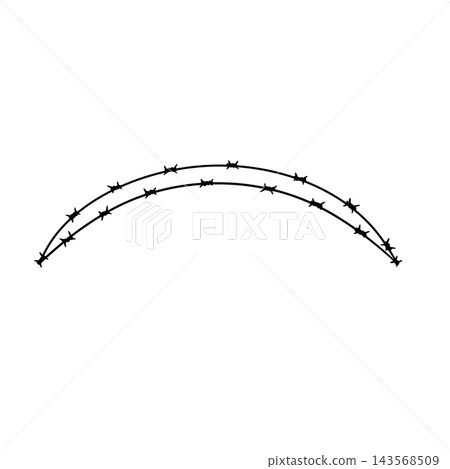 Barbed wire arc, black line art twisted thorn curve, simple border icon. Vintage sketch single wire isolated, danger warning mark. Barbed wire arc deco Barbed wire arc, black line art twisted thorn curve, simple border icon. Vintage sketch single wire isolated, danger warning mark. Barbed wire arc deco 143568509