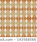 Argyle seamless pattern with watercolor orange and green rhombus shapes. Geometric diamond texture creates vintage background design. Use for wallpaper and fabric. Retro circus textile art print. 143568566
