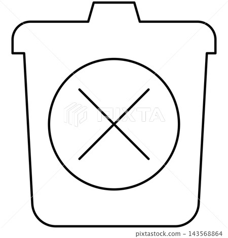 Line art style icon illustration of a trash bin with cross mark badge isolated on transparent background. Minimalist thin line design element for delete UI. Line art style icon illustration of a trash bin with cross mark badge isolated on transparent background. Minimalist thin line design element for delete UI. 143568864