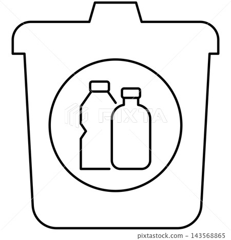 Line art style icon illustration of a trash bin with plastic bottle recycling symbol isolated on transparent background. Minimalist thin line for plastic waste UI. Line art style icon illustration of a trash bin with plastic bottle recycling symbol isolated on transparent background. Minimalist thin line for plastic waste UI. 143568865