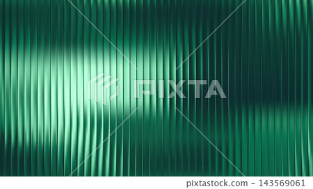 Ribbed green glass texture background with 3d line pattern effect. Abstract blue gradient wave vertical fluted rib design. Corrugated window surface with modern geometric relief. Ribbed green glass texture background with 3d line pattern effect. Abstract blue gradient wave vertical fluted rib design. Corrugated window surface with modern geometric relief. 143569061