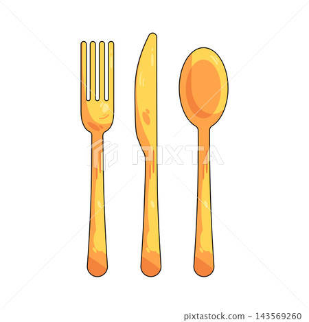 Illustration of golden cutlery set Illustration of golden cutlery set 143569260