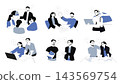 Business people set flat concepts. Employees meeting with project presentation, staff discussing and communicating, colleague brainstorming, do tasks, cooperating at workplace. Vector illustrations. 143569754