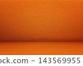 Gradient Harvest Pumpkin to Terracotta Red Wall and Floor Textured Studio Stage Background for Product Presentation in Autumn and Harvest Concept. 143569955