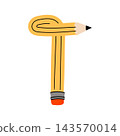 An illustration of a yellow pencil shaped as an upper case letter T. Fun children's alphabet for learning materials. 143570014