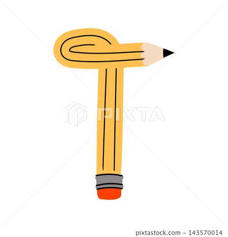 An illustration of a yellow pencil shaped as an upper case letter T. Fun children's alphabet for learning materials. An illustration of a yellow pencil shaped as an upper case letter T. Fun children's alphabet for learning materials. 143570014