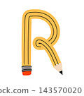 The uppercase letter R formed from a classic yellow wooden pencil. School inspired children's alphabet for educational materials. 143570020
