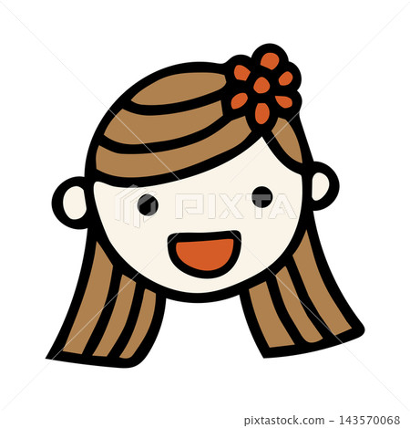 A hand-drawn icon illustration of a cute girl with long hair. 143570068