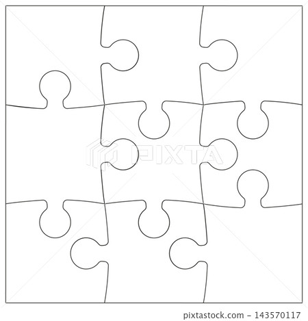 Jigsaw puzzle game background layout. Puzzle square pieces angles contour. Outlines puzzle pieces, adjustable, editable mockup. Jigsaw puzzle game background layout. Puzzle square pieces angles contour. Outlines puzzle pieces, adjustable, editable mockup. 143570117