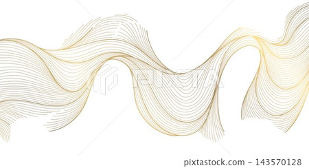 Luxury abstract gold wave pattern with elegant flowing lines, smooth curves, organic shapes, modern Japanese style. Vector background, wine labels, premium graphic design, art deco fancy illustration 143570128