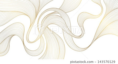 Luxury abstract gold wave pattern with elegant flowing lines, smooth curves, organic shapes, modern Japanese style. Vector background, wine labels, premium graphic design, art deco fancy illustration 143570129
