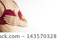 Woman Performing Breast Self-Examination for Health Awareness with Copy-space 143570328
