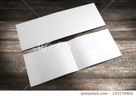 A4 to A5 brochure mockup with cover and content pages on wooden background A4 to A5 brochure mockup with cover and content pages on wooden background 143570469