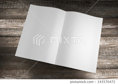 A4 to A5 brochure mockup with wooden desks in background A4 to A5 brochure mockup with wooden desks in background 143570472