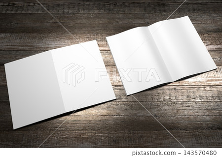 A4 to A5 brochure mockup with cover and content pages on wooden background 143570480
