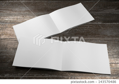 A4 to A5 brochure mockup with content pages on wooden background 143570486