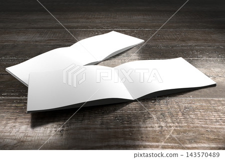 A4 to A5 brochure mockup with content pages on wooden background 143570489