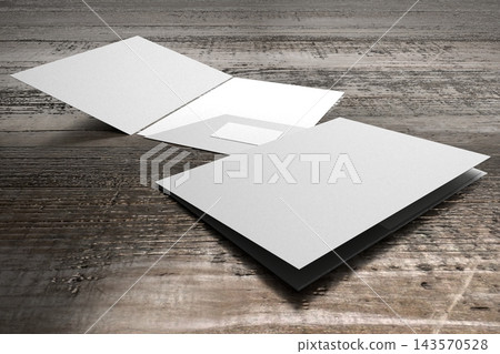 File folder mockup showing front cover and content pages on wooden background File folder mockup showing front cover and content pages on wooden background 143570528