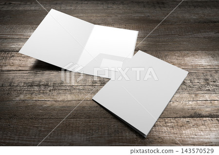 File folder mockup showing front cover and content pages on wooden background File folder mockup showing front cover and content pages on wooden background 143570529