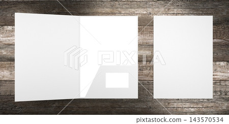 File folder mockup showing front cover and content pages on wooden background File folder mockup showing front cover and content pages on wooden background 143570534