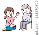 A female staff member explaining something to a senior woman (hand-drawn style) 143570609