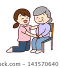 A female staff member is encouraging a senior woman with a smile. 143570640