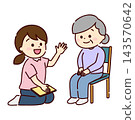 A female staff member explaining to a senior woman. 143570642