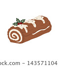 Hand-drawn Christmas Yule log cake 143571104