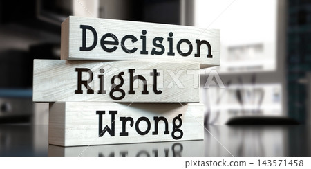 Decision, right, wrong - words on wooden blocks - 3D illustration Decision, right, wrong - words on wooden blocks - 3D illustration 143571458