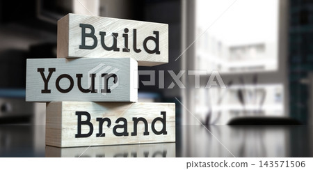 Build your brand - words on wooden blocks - 3D illustration Build your brand - words on wooden blocks - 3D illustration 143571506
