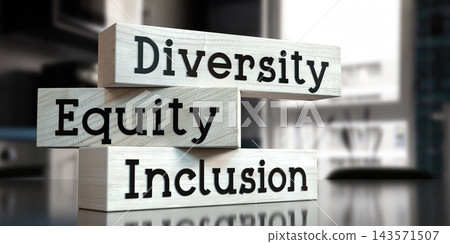 Diversity, equity, inclusion - words on wooden blocks - 3D illustration 143571507