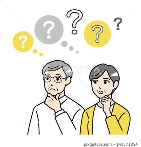 Simple illustration of a thinking senior couple Simple illustration of a thinking senior couple 143571854