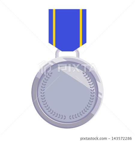 A flat, color illustration of a plain, round silver medal with a ribbon. 143572286
