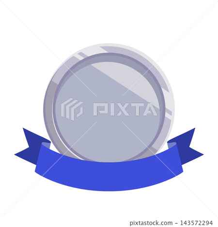 Flat illustration of a silver medal with a blue ribbon. 143572294