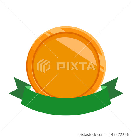 Flat illustration of a bronze medal with a green ribbon. Flat illustration of a bronze medal with a green ribbon. 143572296
