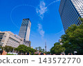 藍色衝擊號戰機在愛知縣名古屋市上空進行表演飛行。 143572770
