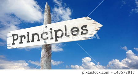 Principles - wooden signpost with one arrow Principles - wooden signpost with one arrow 143572915
