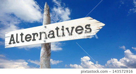 Alternatives - wooden signpost with one arrow Alternatives - wooden signpost with one arrow 143572916
