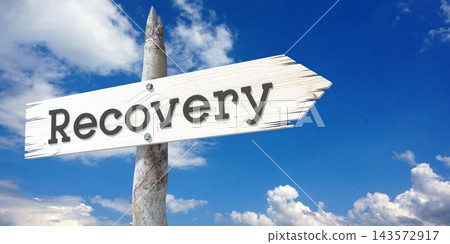 Recovery - wooden signpost with one arrow Recovery - wooden signpost with one arrow 143572917