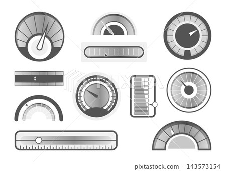 Speedometer icons. Credit score indicators. Speedometer goods gauge rating meter. Level indicator, credit loan scoring manometers vector set. Speedometer icons. Credit score indicators. Speedometer goods gauge rating meter. Level indicator, credit loan scoring manometers vector set. 143573154