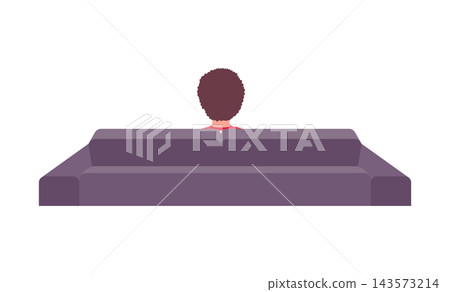 Single person seated on modern couch facing away in minimalist flat color illustration with muted tones, geometric forms, clean white background, calm interior mood and stylized home composition Single person seated on modern couch facing away in minimalist flat color illustration with muted tones, geometric forms, clean white background, calm interior mood and stylized home composition 143573214