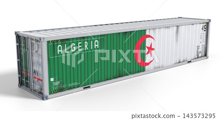 Algeria - 40 feet cargo container for international trade and logistics - 3D illustration Algeria - 40 feet cargo container for international trade and logistics - 3D illustration 143573295