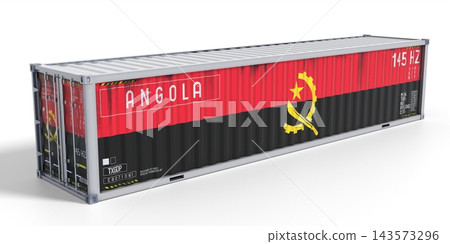 Angola - 40 feet cargo container for international trade and logistics - 3D illustration Angola - 40 feet cargo container for international trade and logistics - 3D illustration 143573296