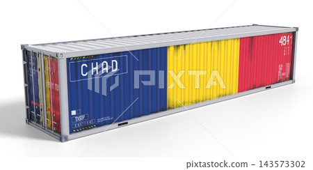 Chad - 40 feet cargo container for international trade and logistics - 3D illustration Chad - 40 feet cargo container for international trade and logistics - 3D illustration 143573302