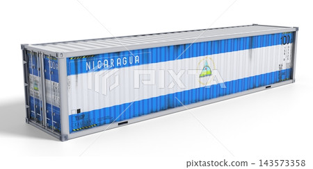 Nicaragua - 40 feet cargo container for international trade and logistics - 3D illustration Nicaragua - 40 feet cargo container for international trade and logistics - 3D illustration 143573358
