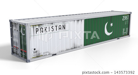 Pakistan - 40 feet cargo container for international trade and logistics - 3D illustration Pakistan - 40 feet cargo container for international trade and logistics - 3D illustration 143573392