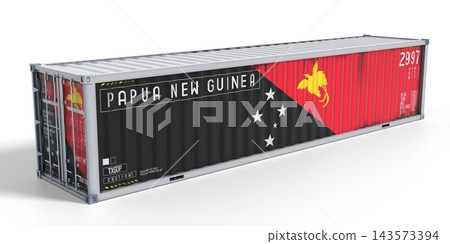 Papua New Guinea - 40 feet cargo container for international trade and logistics - 3D illustration Papua New Guinea - 40 feet cargo container for international trade and logistics - 3D illustration 143573394