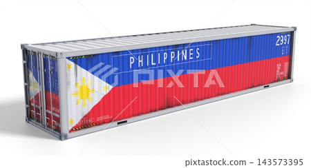Philippines - 40 feet cargo container for international trade and logistics - 3D illustration 143573395